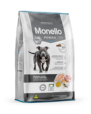 Ração Monello Power Frango, Ovos e Whey Protein para Cães Adultos - 15 kg