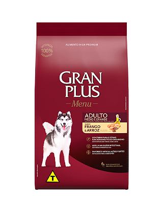 Ração GranPlus Menu Frango e Arroz para Cães Adultos de Porte Médio e Grande 20 kg