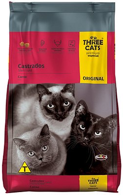 Ração Three Cats Premium Especial Sabor Carne para Gatos Castrados - 10,1Kg