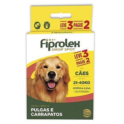 Antipulgas e Carrapatos Fiprolex Drop Spot Ceva para Cães de 21 até 40kg - Leve 3 Pague 2