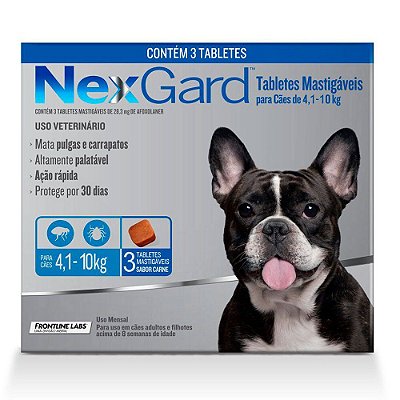 Nexgard Antipulgas e Carrapatos Cães 4,1 a 10kg C/3 Comprimidos