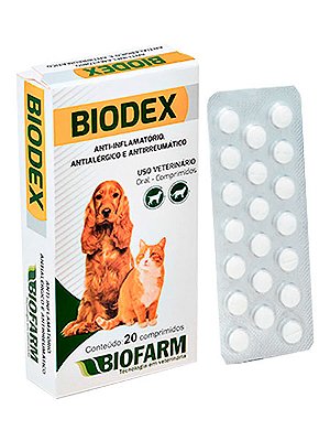 Biodex Anti-inflamatório, Antialérgico e Antirreumático para Cães e Gatos - Blister com 20 comprimidos