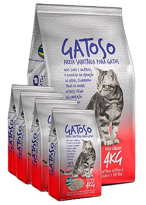 5 Pacotes de 4kg - Areia Sanitária Gatoso para Gatos