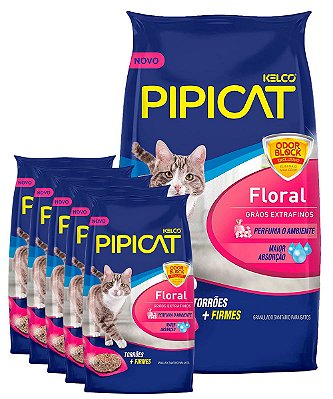 6 Pacotes de 4kg - Areia Higiênica Pipicat Floral para Gatos