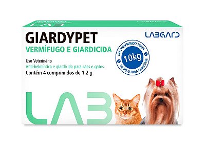 Vermífugo e Giardicida Giardypet Labgard 1,2g para Cães e Gatos com 4 Comprimidos