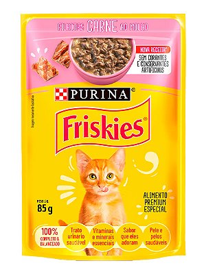 Ração Úmida Nestlé Purina Friskies Sachê Sabor Carne ao Molho para Gatos Filhotes - 85g