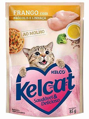 Ração Úmida Kelcat Sachê Sabor Frango com Brócolis e Linhaça para Gatos Adultos - 85g