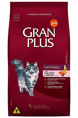 Ração GranPlus High Premium Sabor Salmão e Arroz para Gatos Adultos Castrados - 3kg e 10,1kg