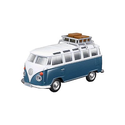 Carrinho Maisto 1:43 Kombi VW Weekenders Van Samba Luggage Rack Azul