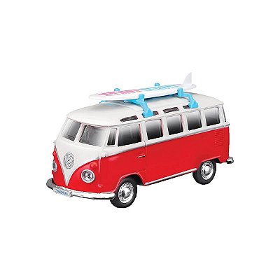Carrinho Maisto 1:43 Kombi VW Weekenders Van Samba Surfing Vermelha