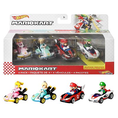 Carrinho Hot Wheels Mario Kart 4 Pack Princess Rosalina Mario Luigi GXX97