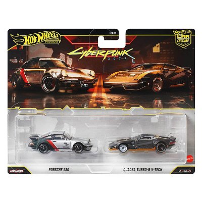 Carrinho Hot Wheels Premium 2 Pack Cyberpunk Porsche 930 Quadra Turbo-R V-Tech JHW53 1:64