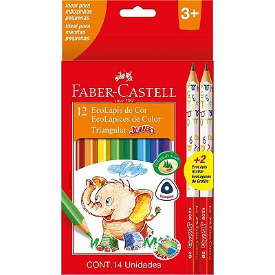 Lápis de cor (jumbo) Ecolapis 12cores Longo+2 Preto - Faber-Castell