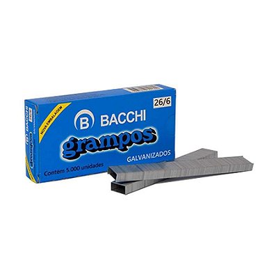 Grampo para grampeador 26/6 Galvanizado 5000 Grampos - Bacchi