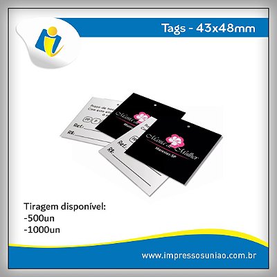 Tag 48x88mm em Couché Brilho 250g - 4x0 - Verniz Total Brilho Frente - Furo 4mm 500un