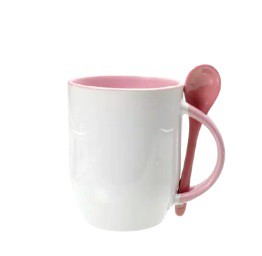 Caneca alça e interior rosa com colher para sublimação 325 ml  - Marca Live