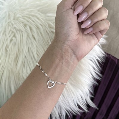 Pulseira Coração Pendurado Vazado- Prata 925