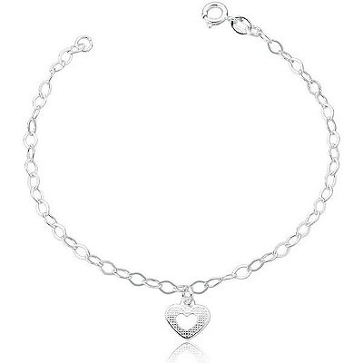 Pulseira Coração Pendurado Fosco- Prata 925