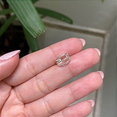Brinco Piercing Fake Fio Torcido Triplo - Prata 925
