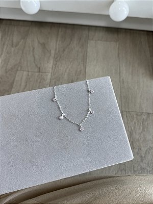 Pulseira 5 Corações de Zircônia  Pendurados- Prata 925