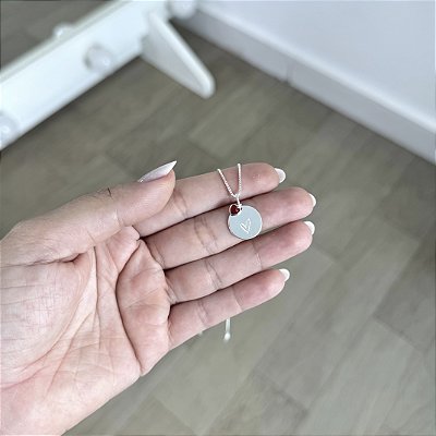 Colar Placa Coração e Pedra Vermelha - Prata 925