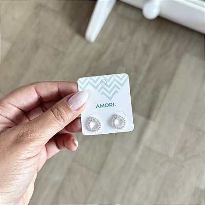 Brinco Círculo e Coração Cravejado - Prata 925