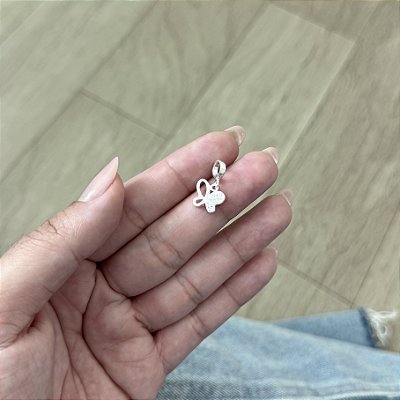 Berloque Borboleta Meio Cravejada - Prata 925