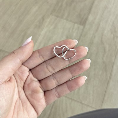 Brinco Argola Coração Fio Quadrado - Prata 925