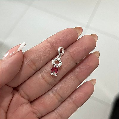 Berloque Menina Coração Rosa - Prata 925