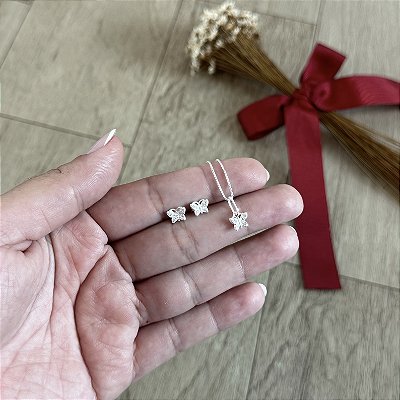 Conjunto Borboleta Cravejada - Prata 925