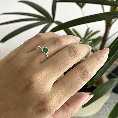 Anel Solitário Verde - Prata 925