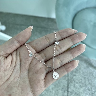 Pulseira São Bento com Corações - Prata 925