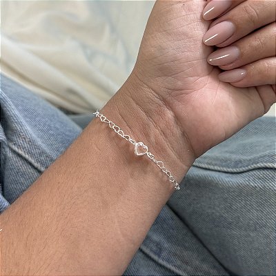 Pulseira Mini Corações com Pingente de Coração - Prata 925