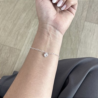 Pulseira Mini Corações com Pingente de Coração - Prata 925