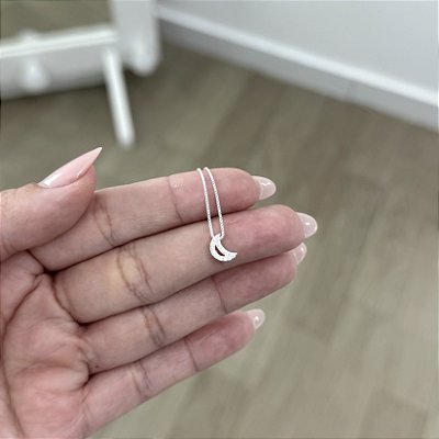 Colar Lua Cravejada Pequena - Prata 925