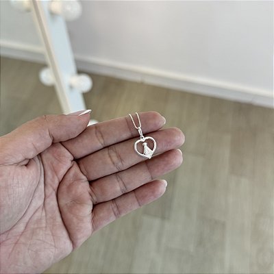 Colar Coração com Nossa Senhora Aparecida - Prata 925