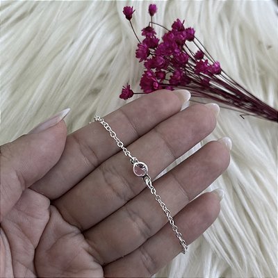 Pulseira Infantil Entremeio com Zircônia Rosa - Prata 925