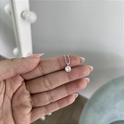 Gargantilha Ponto de Luz Redondo Cristal 6MM - Prata 925