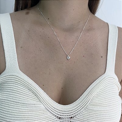 Gargantilha Ponto de Luz Coração Cristal 6MM - Prata 925