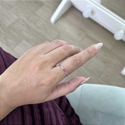 Anel Retangular com Zircônia Rosa Pink - Prata 925