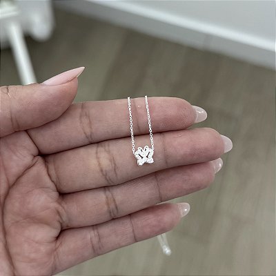 Colar Borboleta Cravejada Pequena - Prata 925