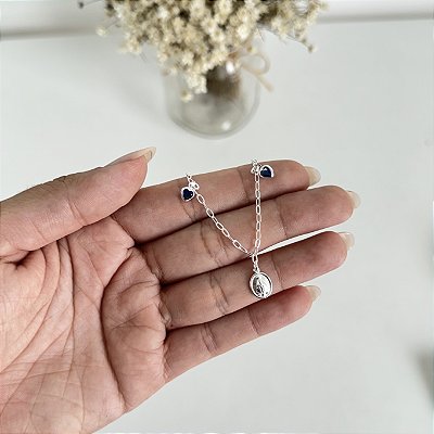 Pulseira N. Sra. Aparecida com 2 Corações - Prata 925