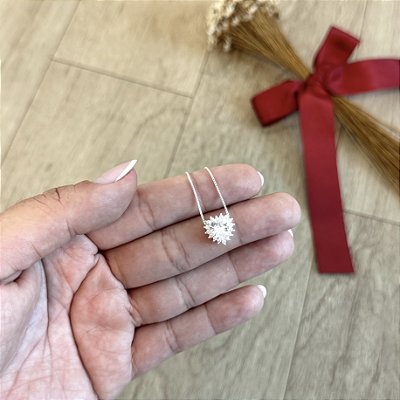 Colar Coração Cravejado Cristal - Prata 925