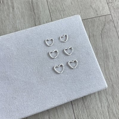 Trio de Argolas Coração - Prata 925