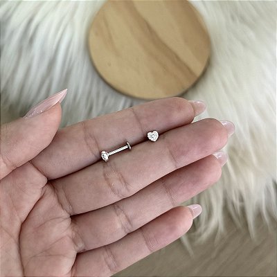 Brinco Piercing Coração com Zircônias - Prata 925 e Aço