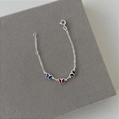 Pulseira Infantil Borboletas Coloridas - Prata 925