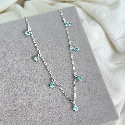 Choker Pontos de Luz Azul Claro - Prata 925