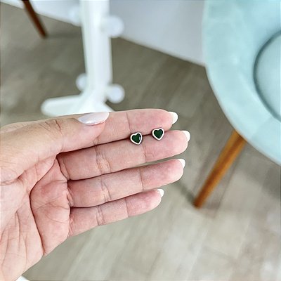 Brinco Coração Verde - Prata 925