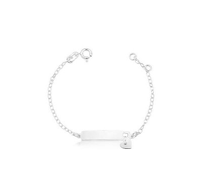 Pulseira Infantil Plaquinha Com Pingente de Coração- Prata 925