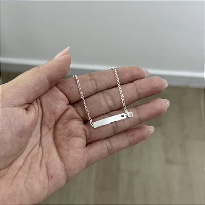 Pulseira Infantil Plaquinha com Coração Pendurado - Prata 925